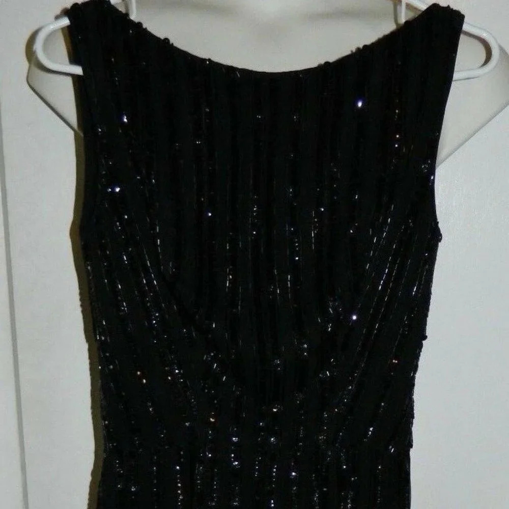 Mid Century Black Hand Beaded Sequin Formal Dress